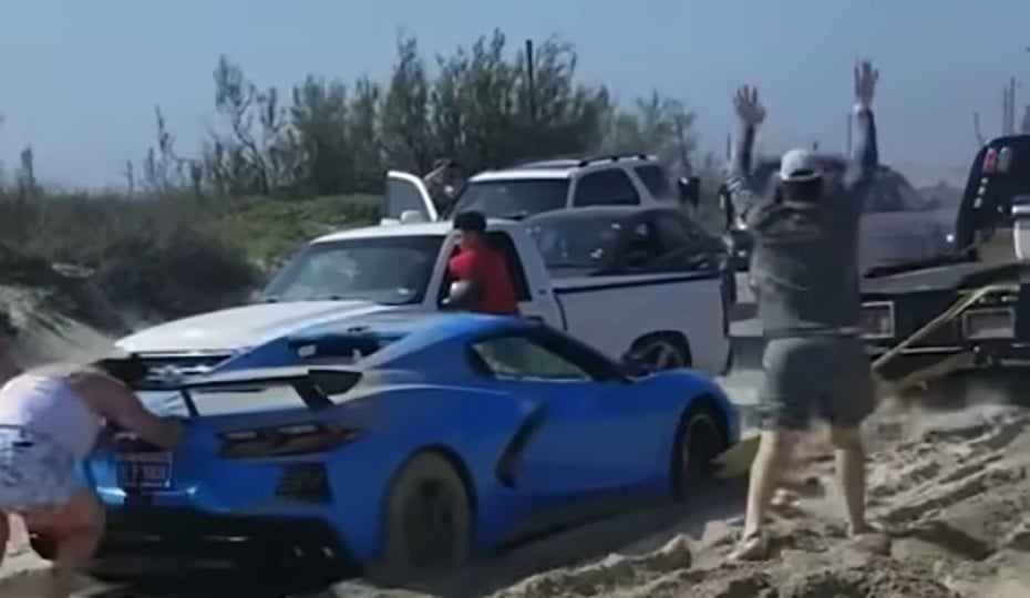 Epic Fail: C8 Driver Buries Corvette In Beach Sand